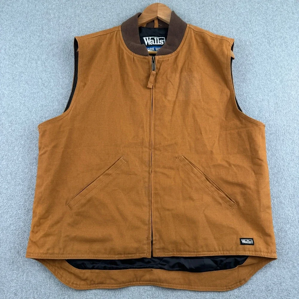 Vintage Walls Vest Mens Large Brown Workwear Duck Canvas Quilted Insulated